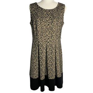 Dana Buchman Animal Print Swing Dress 12 Black Stretch Knit Textured Zip